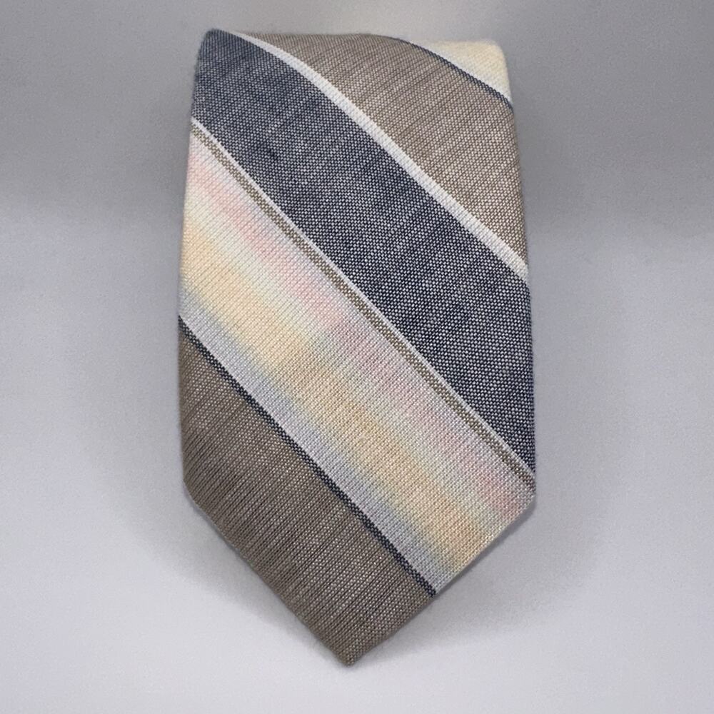Vintage Etienne Aigner Gray Cream Striped Neck Tie Made in Portugal Silk/Poly